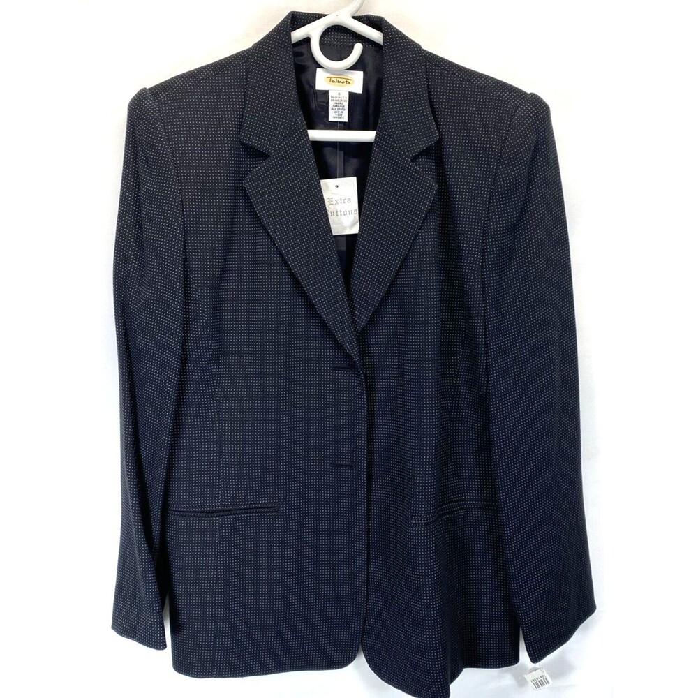 Talbots Women's Blazer Size 8 Black White Spots Cotton Blend Lined USA NWT